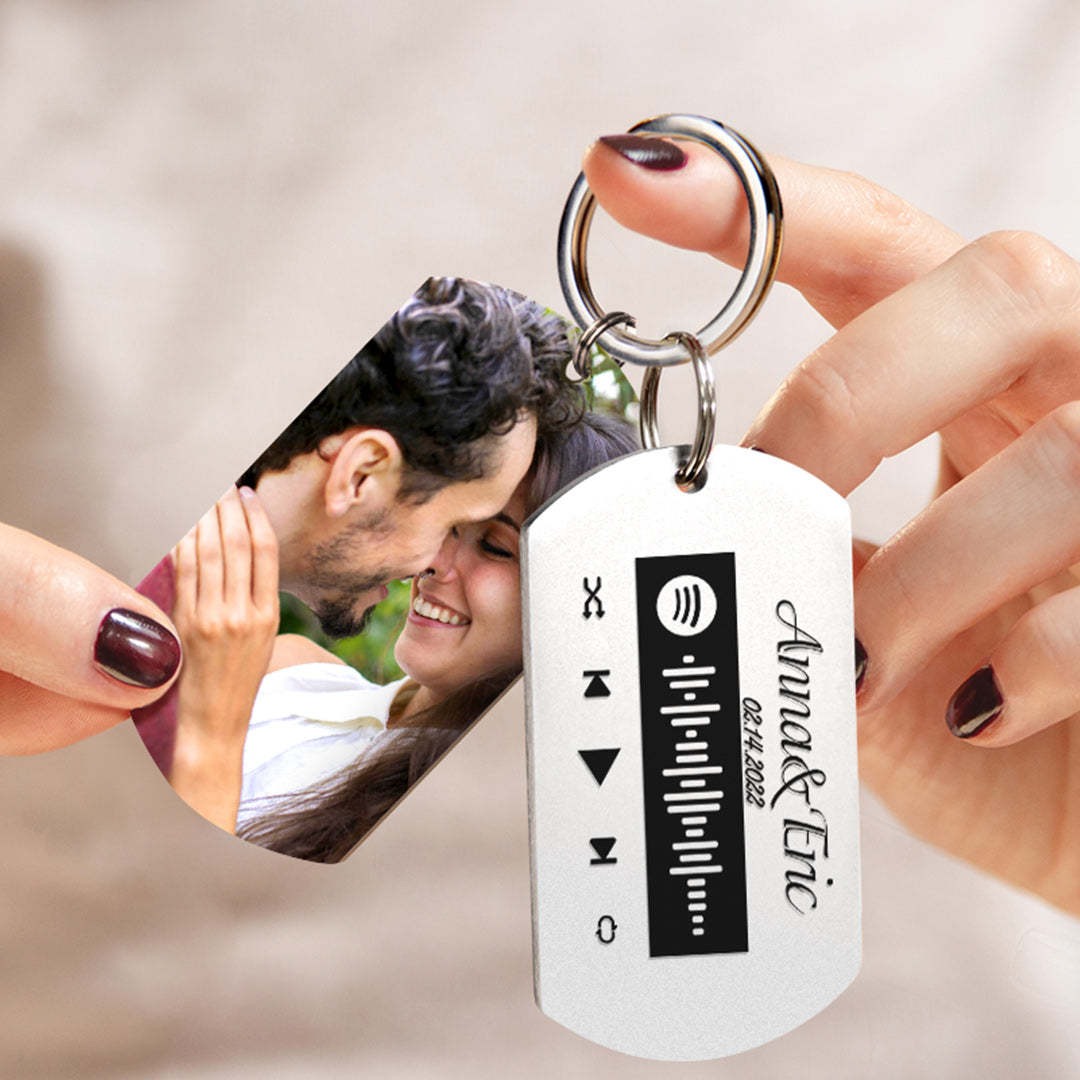 Gift For Her Custom Photo Spotify Keychain Engraved Text