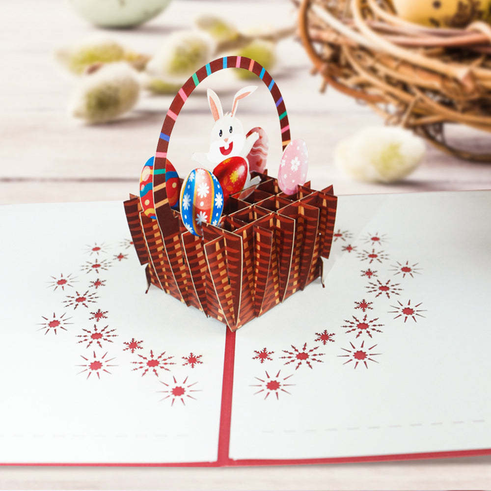 Easter Card Rabbit Flower Basket 3D Pop Up Greeting Card