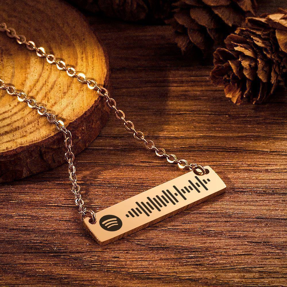 Personalized Bar Necklace Spotify Code Necklace Custom Music Spotify Scan Code Stainless Steel Necklace Gift Rose Gold