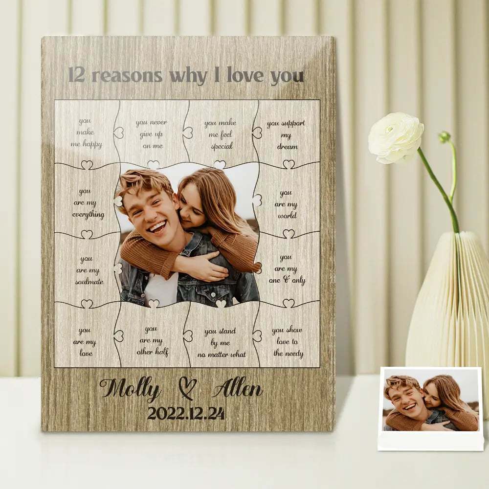 12 Reasons Why I Love You with Acrylic Photo Personalized Valentine's Day or Romantic Anniversary Gift for Boyfriend