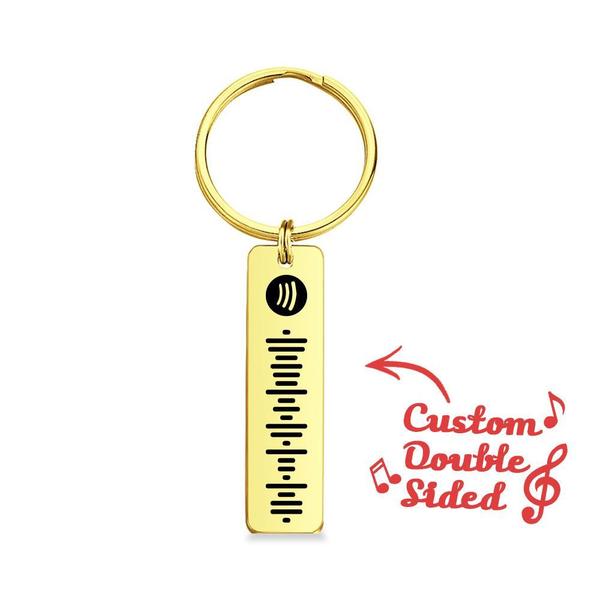 Personalized Scannable Spotify Code Keychain Engraved Custom Music Song Keychain Gifts for Him Golden Color Double Sided