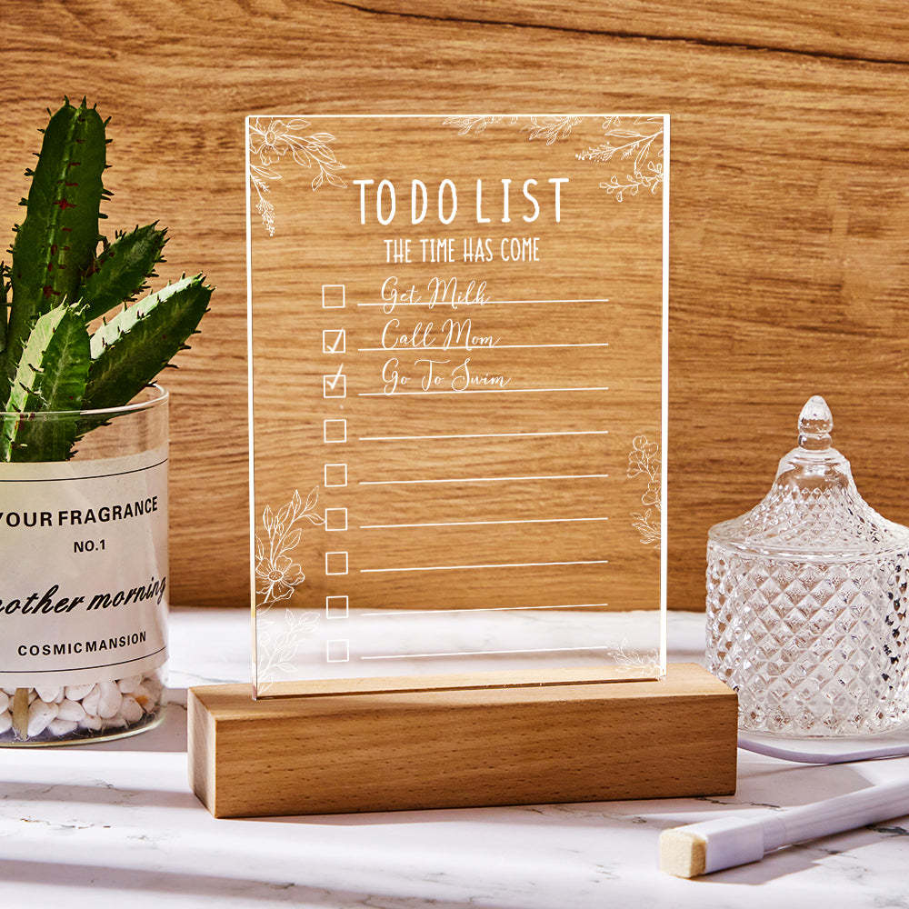 Acrylic To Do List Note Board with Marker Erasable Home Night Light Decor for Bedside