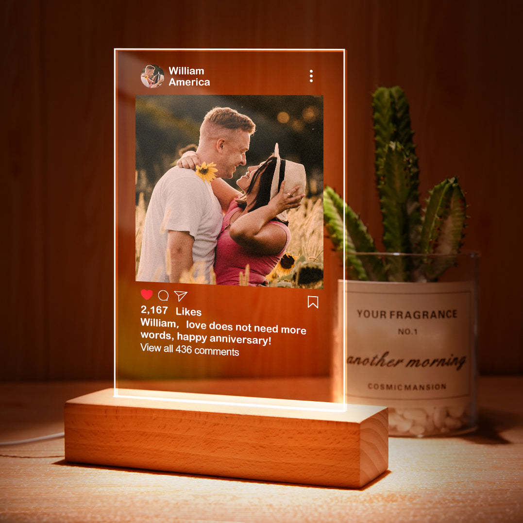 Anniversary Gifts Custom Instagram Homepage Glass Night Light