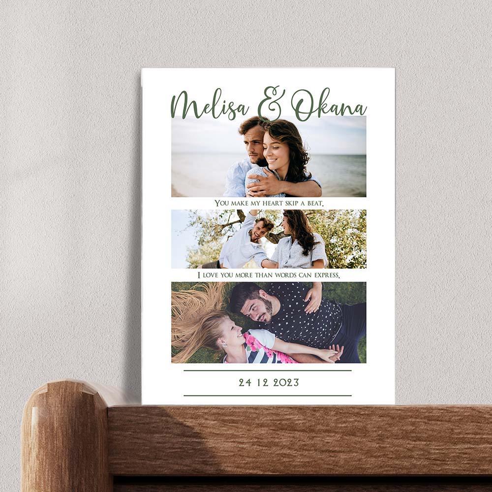 Custom three Photo Glass Plauqe Romantic Photo Plaque Painting Gift