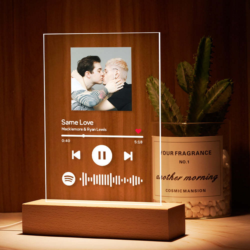 Gift For LGBT- Custom Scannable  Spotify Code Music Acrylic Glass Night Light	 Custom Rainbow Gifts