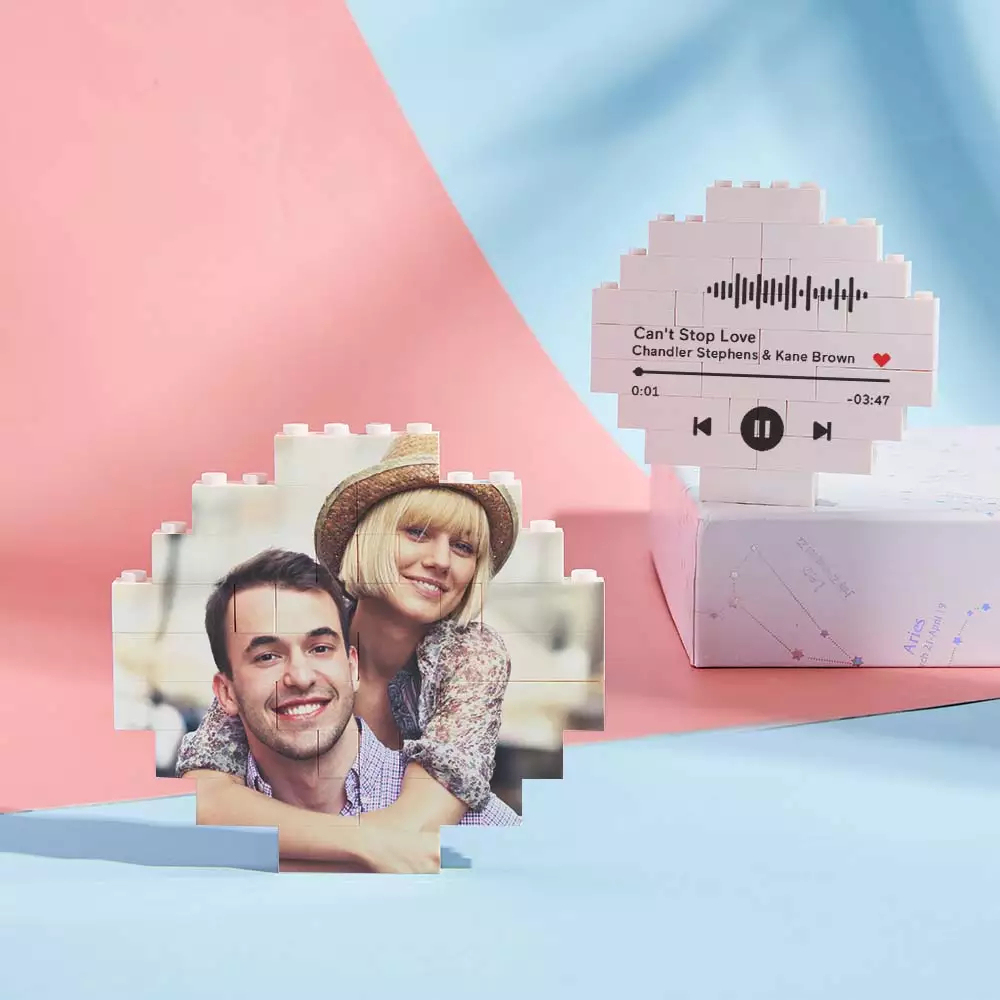 Custom Music Code Personalized Brick Round Building Photo Block Frame