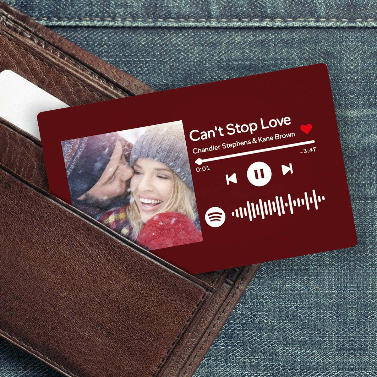 Custom Spotify Music Code Wallet Card Personalized Message Card Crimson