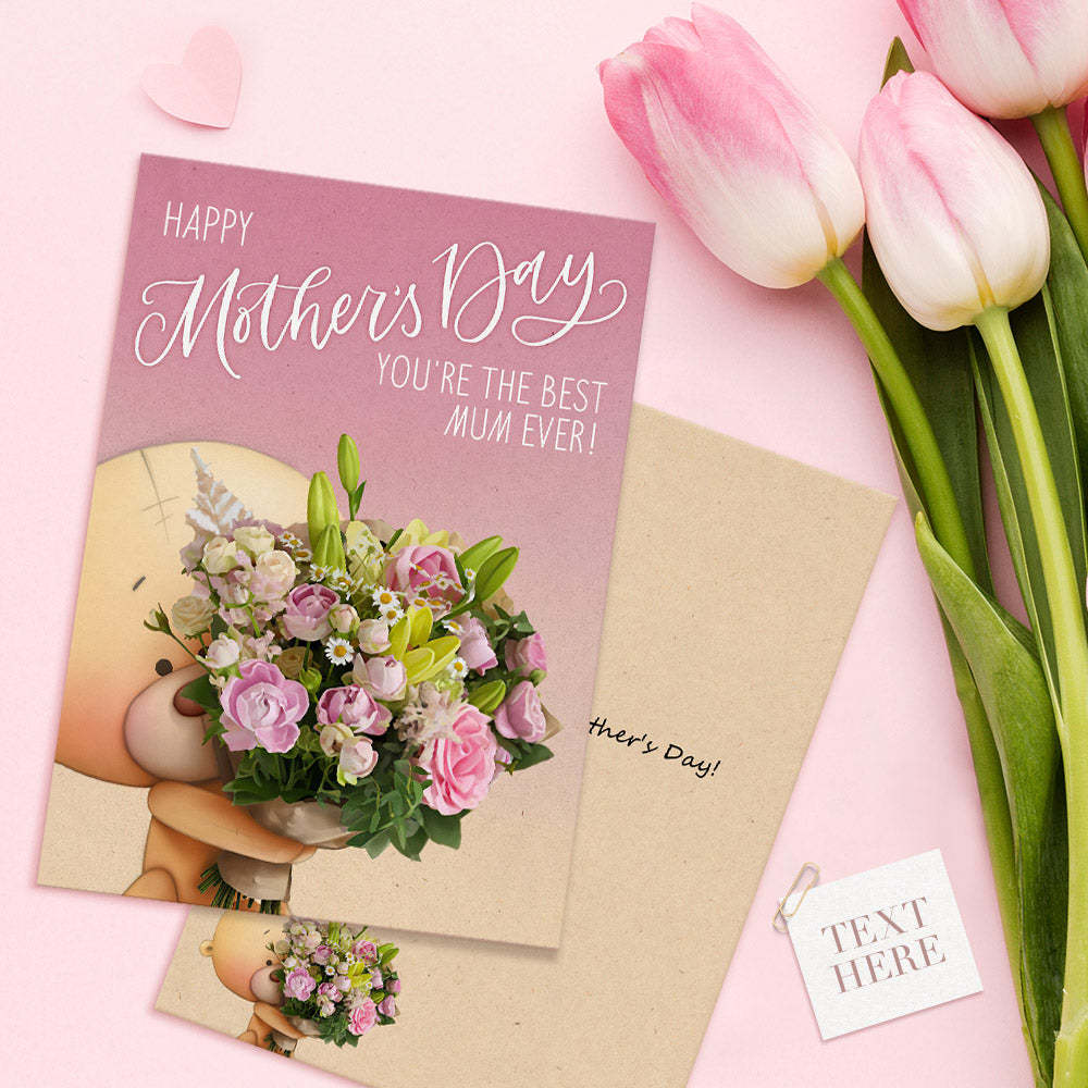 Custom Mother's Day Cards Personalized Little Bear Flowers Cards Gifts For Mom