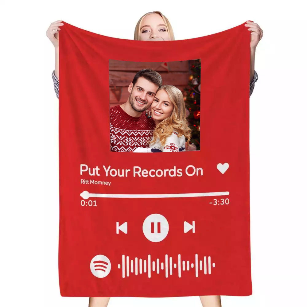 Christmas Gift For Her Custom Spotify Code Music Blanket Personalized Photo Fleece Blanket