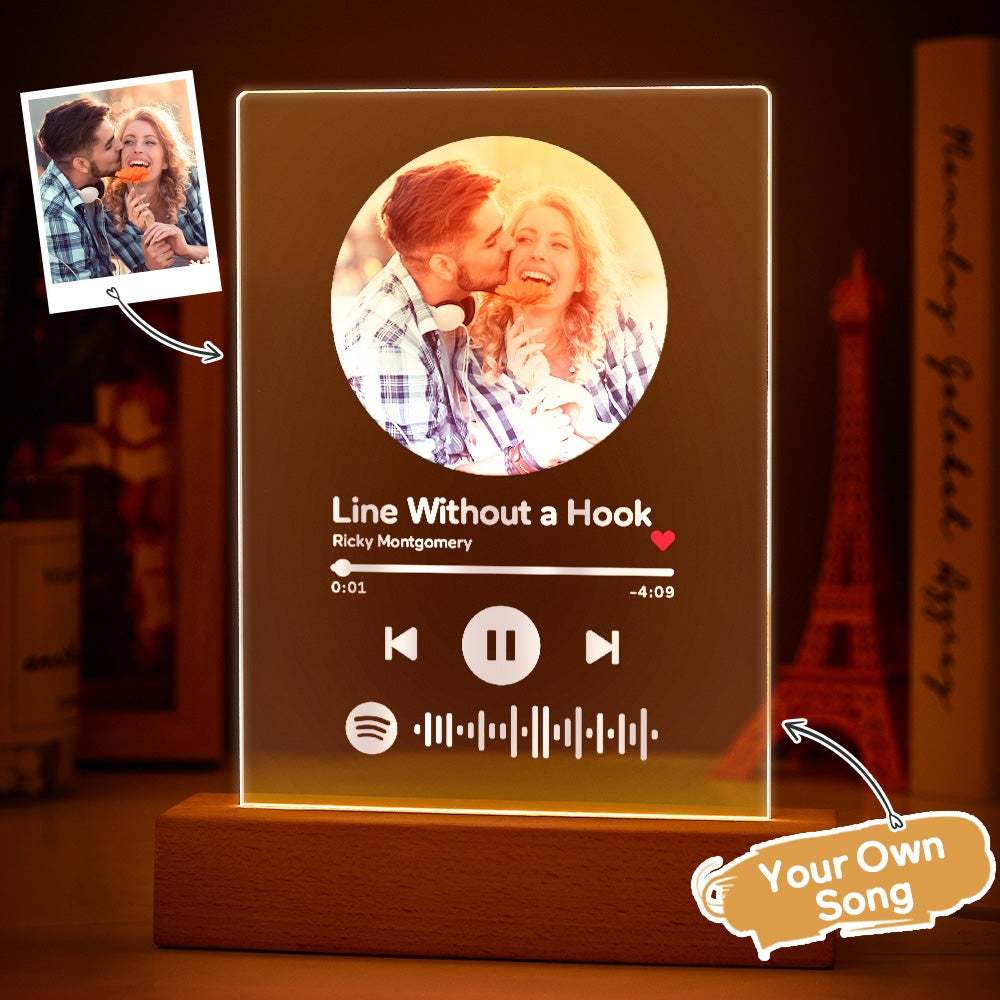 Custom Scannable Spotify Code Night Light Round Photo Gifts for Couple