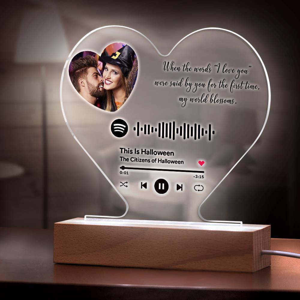 Custom Heart-Shaped Music Code Plaque Night Light Engraved Text Plaque Halloween Gift
