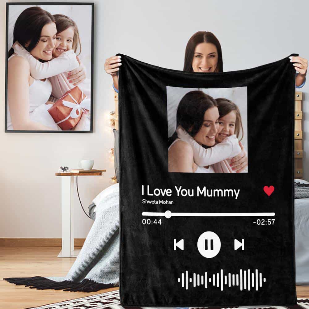 Custom Scannable  Spotify Code Music Blanket Personalized Photo Fleece Blankets Red For Mom