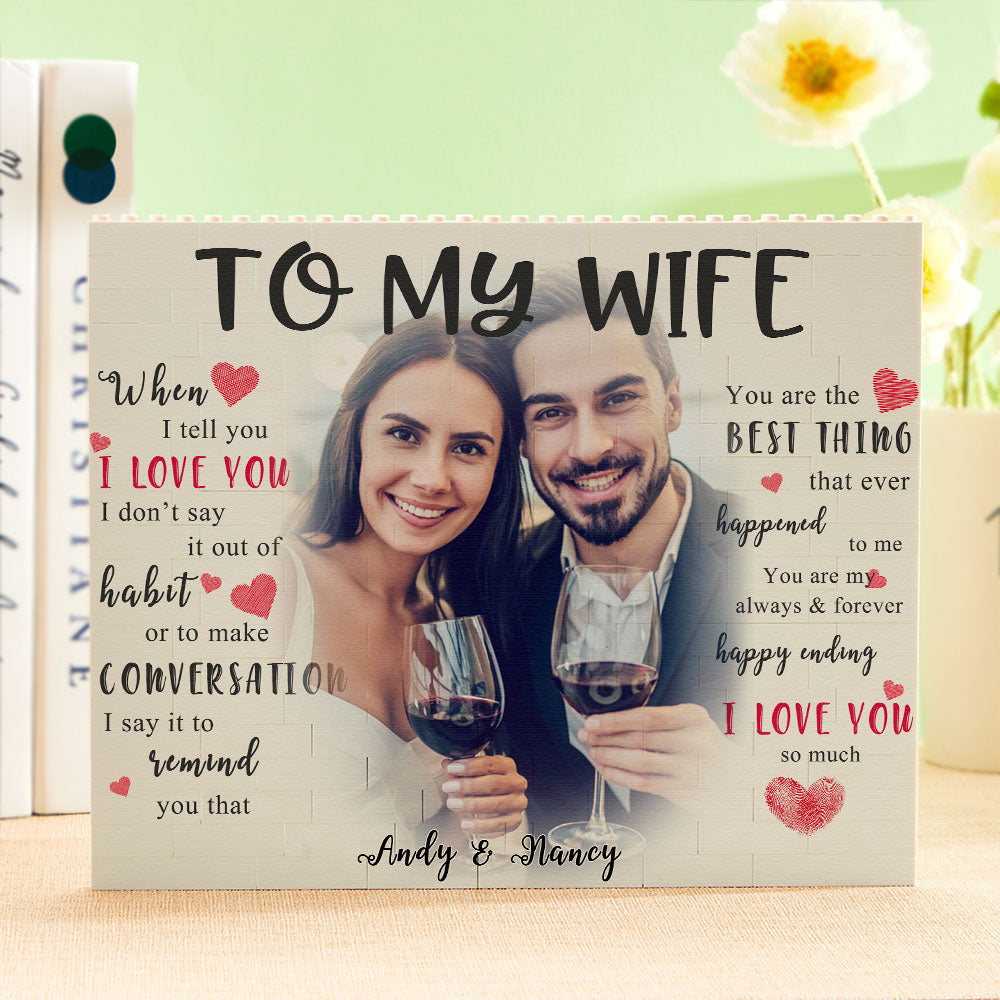 Gift for Her To My Wife Personalized Building Brick with Text Custom Building Brick Photo Brick Blocks