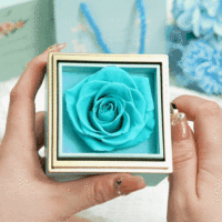Light Blue Color Rotating Eternal Flower Box Creative Ring Pendant Jewelry Rose Box Valentine's Day Gift