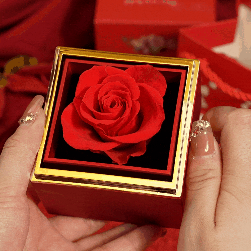 Multicolor Rotating Eternal Flower Box Creative Ring Pendant Jewelry Rose Box Valentine's Day Gift