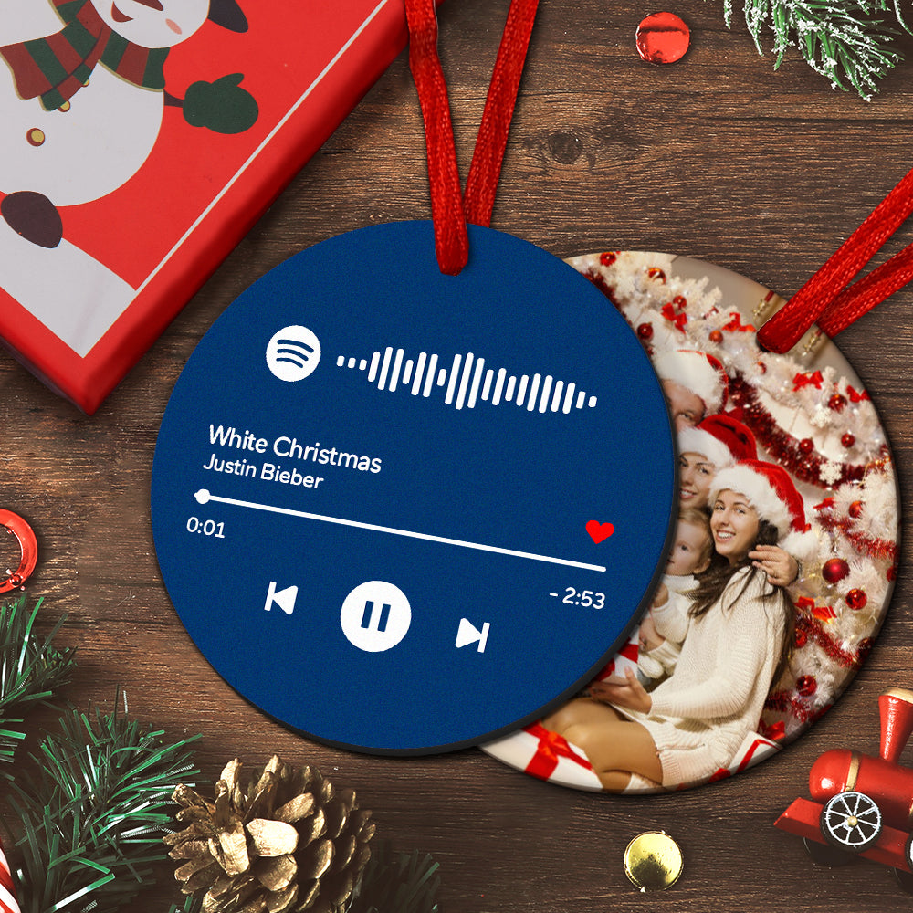 Décoration de Noël Scannable Spotify Code Ornements Photo Pendaison Ornement Gravé Douane La musique Chanson Ornement Bleu