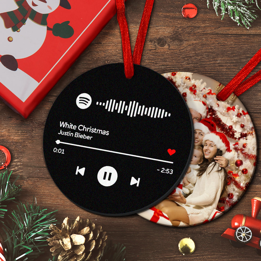 Décoration de Noël Scannable Spotify Code Ornements Photo Pendaison Ornement Gravé Douane La musique Chanson Ornement Noir