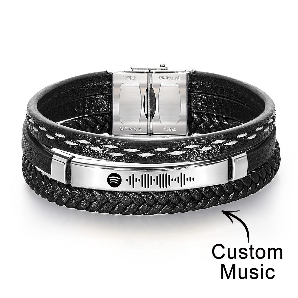 Cadeau Pour Papa Bracelet Scannable Spotify Code Bracelet En Cuir Multicouche Personnalisé Pour Homme