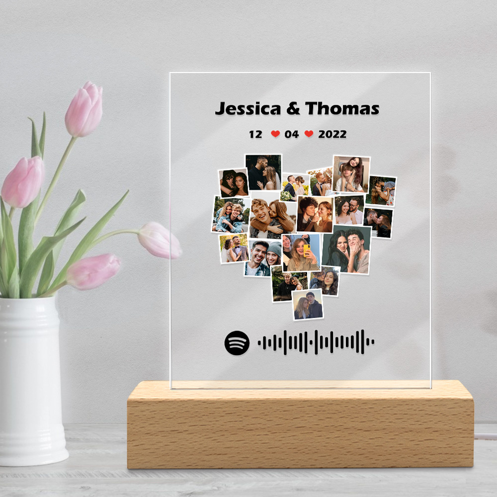 Portachiavi/targa/luce notturna a forma di cuore personalizzato in acrilico Spotify per coppie �C 18 foto