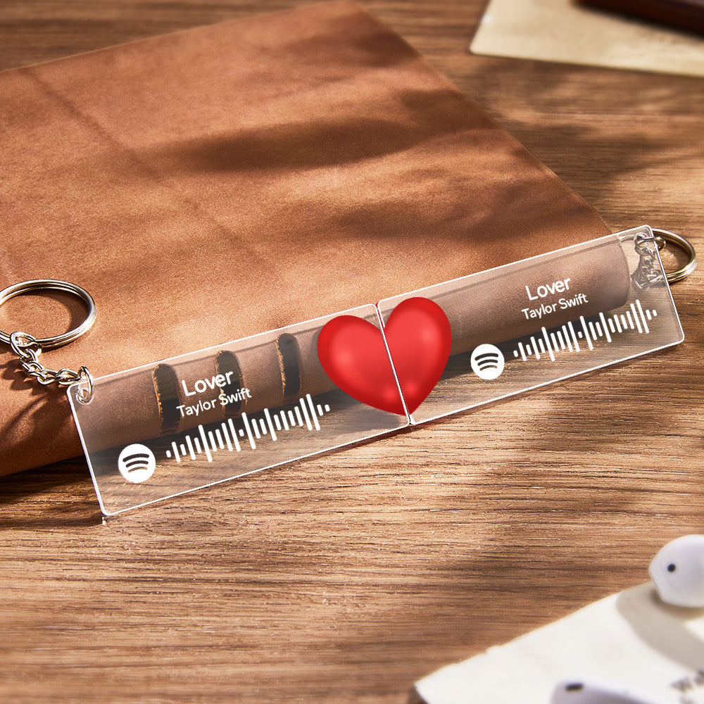 Portachiavi con codice Spotify con foto personalizzata scansionabile Portachiavi a forma di cuore con placca musicale in acrilico Regali per coppie romantiche
