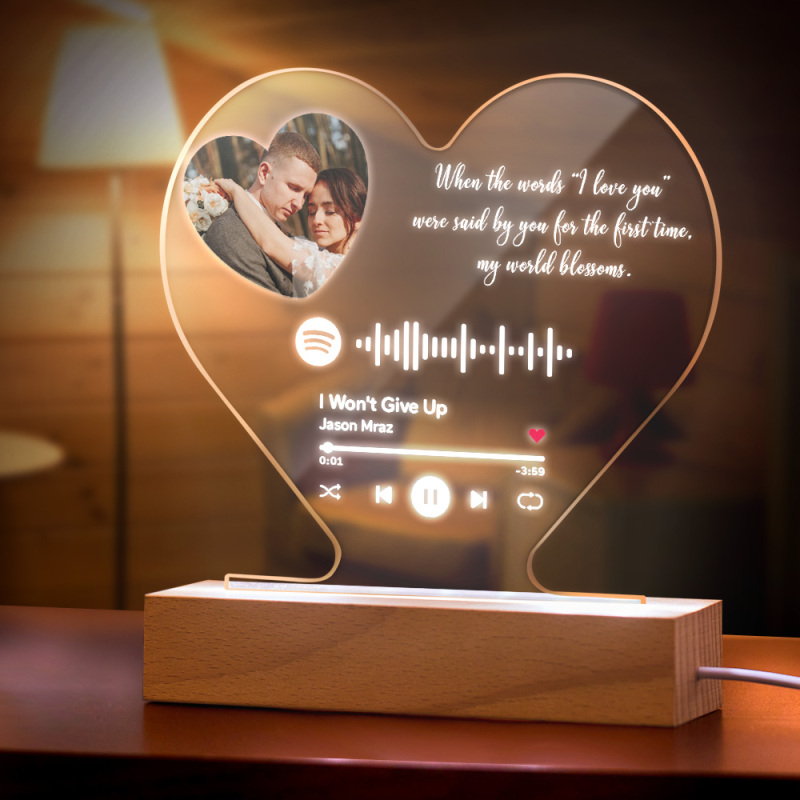 Placca con codice Spotify a forma di cuore personalizzata Placca con testo  incisa con luce notturna Regalo per lei