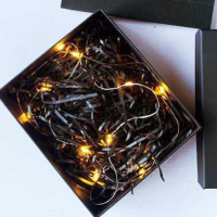Raphia Noir + Bande Lumineuse LED - Remplisseur de Boîte Cadeau