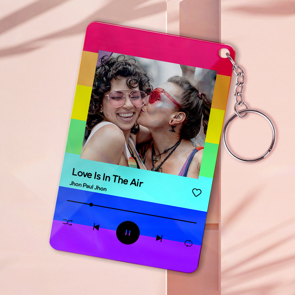 Personnalisé arc-en-ciel fond Photo Plaue acrylique texte porte-clés cadeau personnalisé pour LGBT