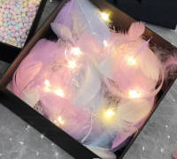 Plumes colorées + bande lumineuse LED - Remplisseur de boîte cadeau