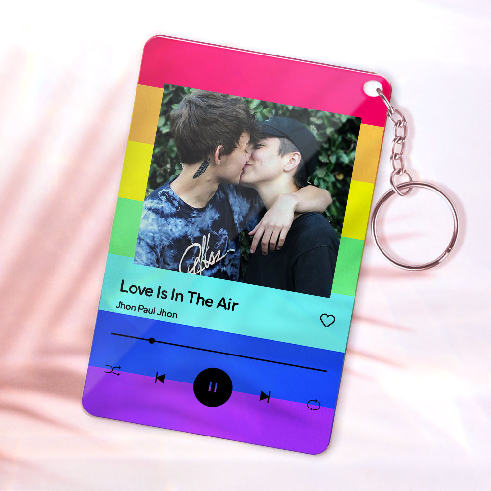 Personnalisé arc-en-ciel fond Photo Plaue acrylique texte porte-clés cadeau personnalisé pour LGBT