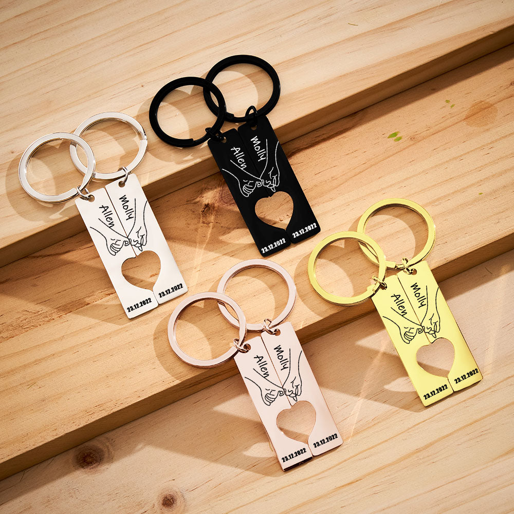 Couple Keychain Set Custom Heart Keychain Personalized 2 Pcs Matching Couple Keyring Gift For Him Valentine's Day Gift For Boyfriend/Husband