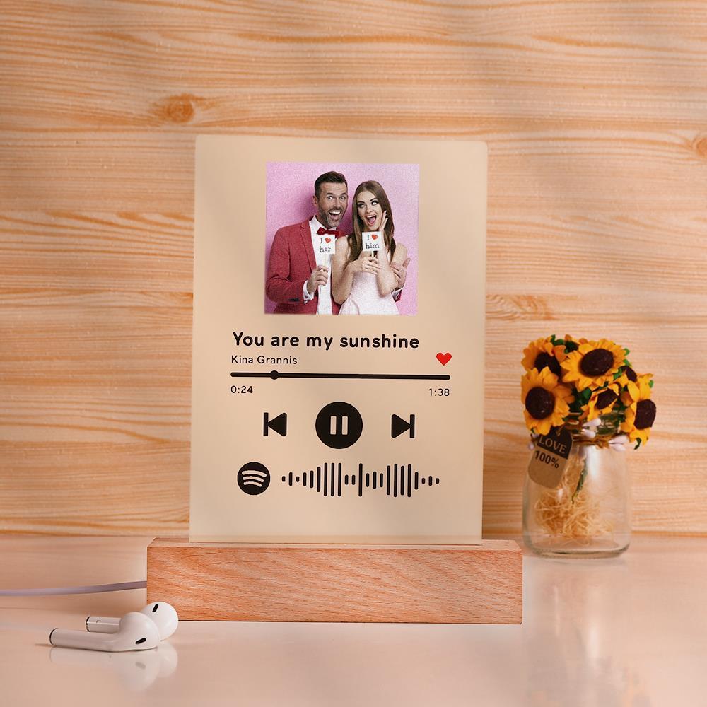 Placa acrílica con luz, personalizable, con foto y código que se puede  escanear de una canción de Spotify, luz de noche de vidrio, regalo para  parejas