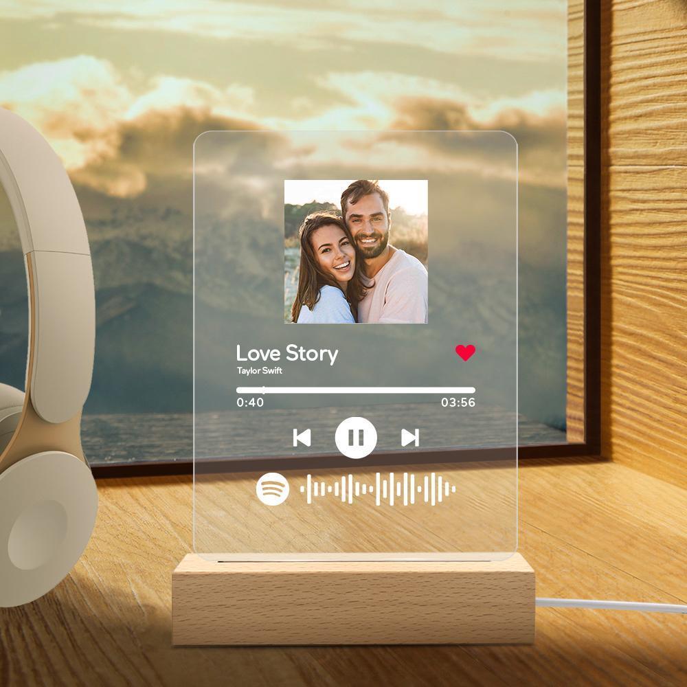 Canción acrílica personalizada con foto, placa de Spotify personalizada  transparente, regalos personalizados con luz nocturna, placa de vidrio  Spotify