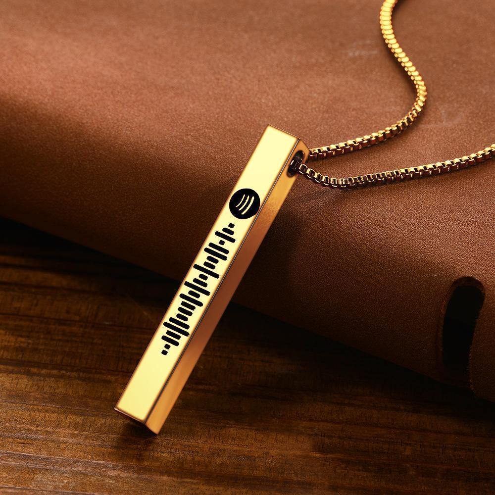 Spotify Code Music Necklace Custom 3D Engraved Vertical Bar Necklace Stainless Steel 14K Gold