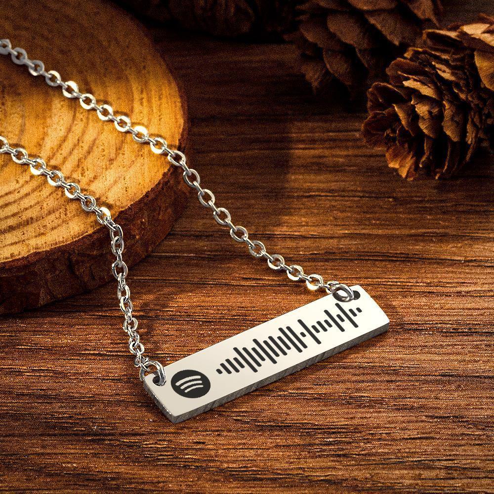 Personalized Bar Necklace Spotify Code Necklace Custom Music Spotify Scan Code Stainless Steel Necklace Gift