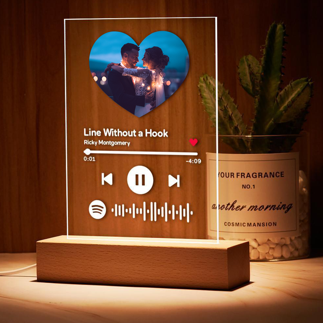 Spotify Photo Frame Custom Spotify Code Keychain, Badge & Night Light - Heart Shape-Gift For Couple