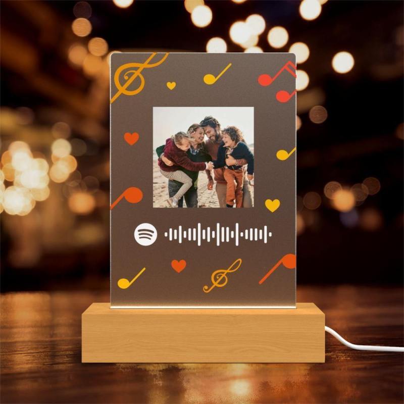 Spotify Code Lampada Led base legno foto personalizzata Musica Nome del  cantante titolo canzone Artista