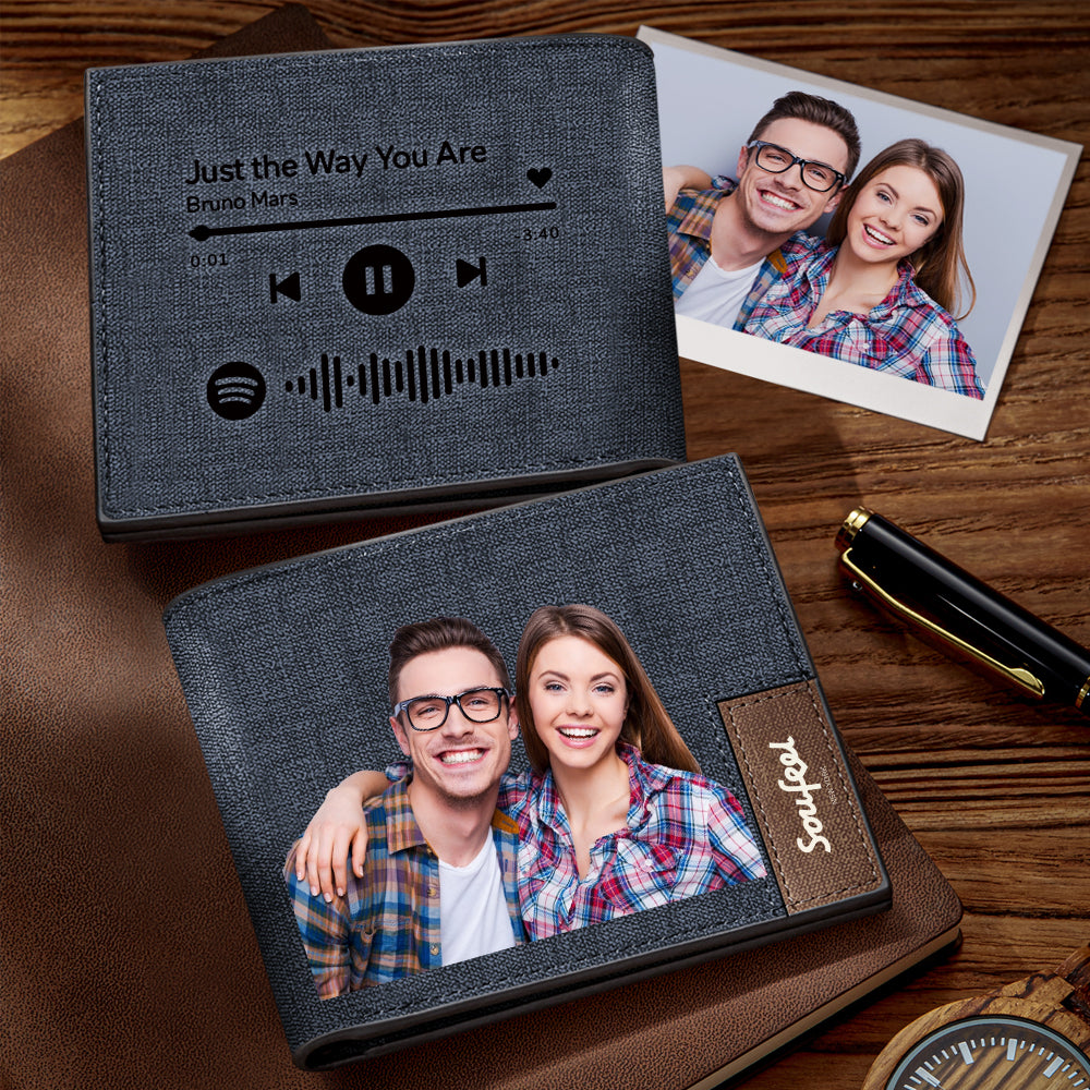 Father's Day Gift Scannable Spotify Code Wallet Photo Engraved Wallet Favorite Song Gifts for Dad