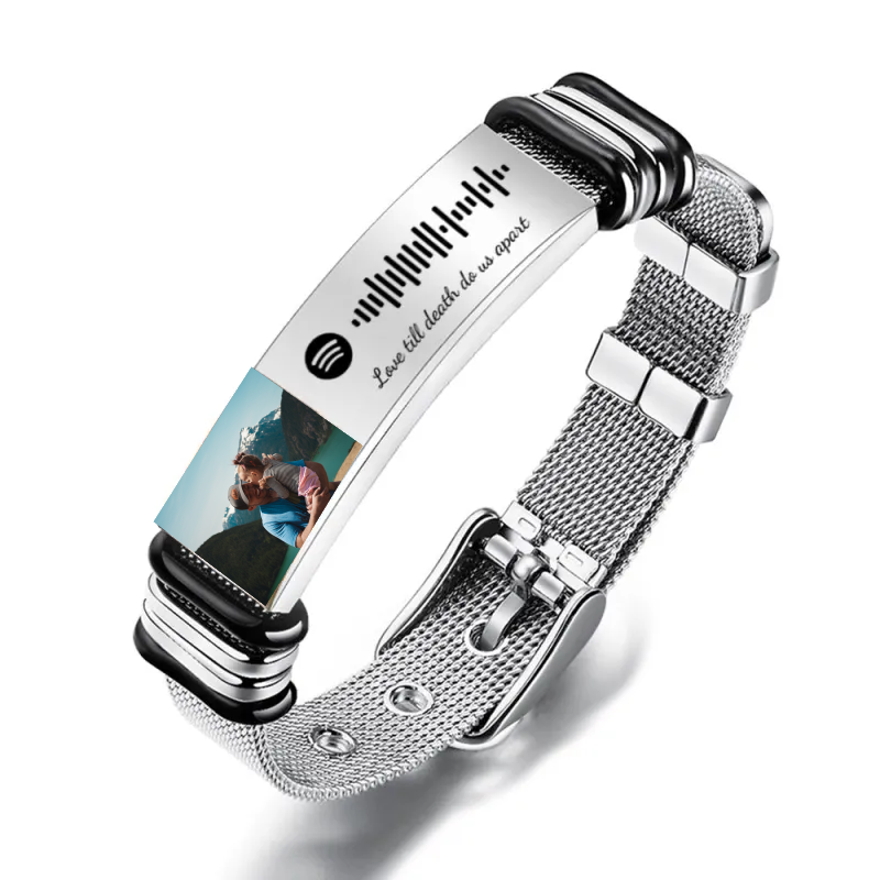Gift for Dad Photo Bracelet Spotify Code Bracelet Metal Bracelet Scannble Music Gift