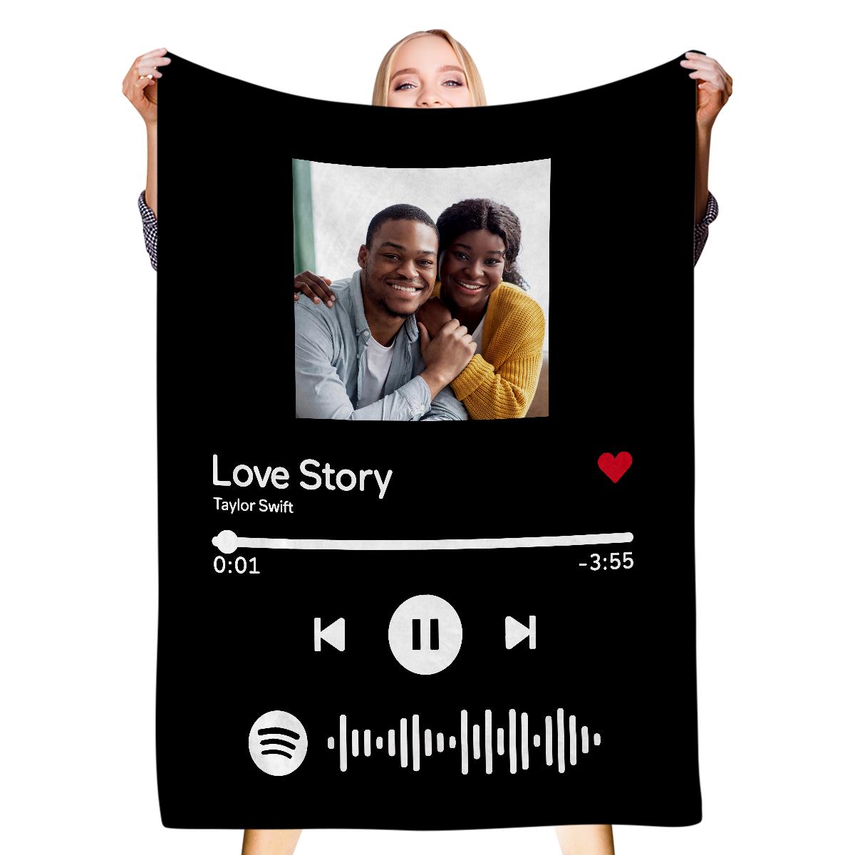 Scannable Music Code Blanket Personalized Photo Blanket Black Blanket