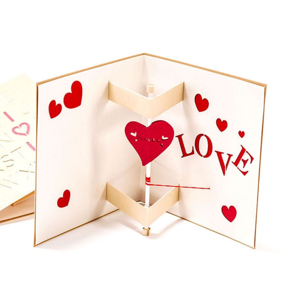 3D Creative Valentine's Day Pop Up Card Rotatable Heart Pop Up Greeting Card