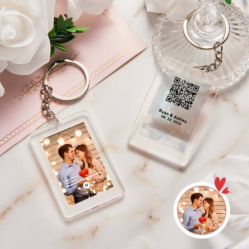 Personalized Keychain Photo Keychain Custom Scannable QR Code