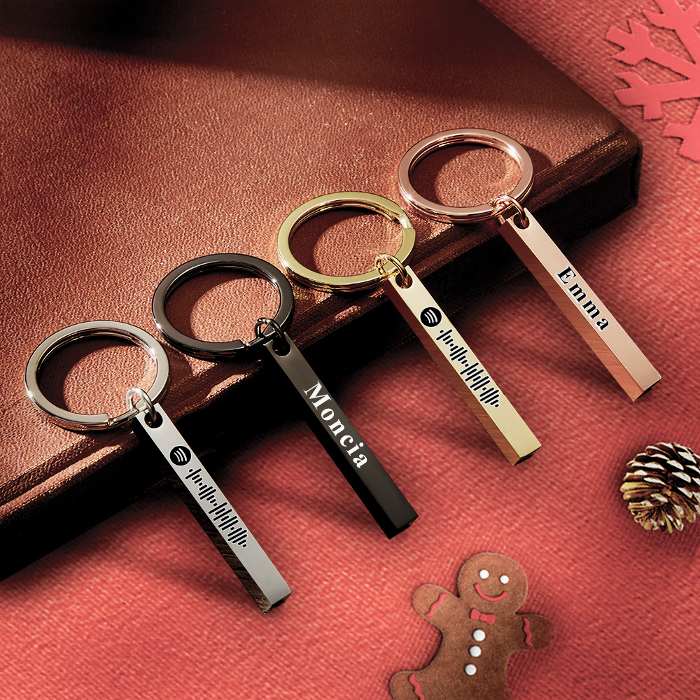 Christmas Gift Custom Scannalbe Music Code Keychain Custom 3D Engraved Vertical Bar Keychain Stainless Steel
