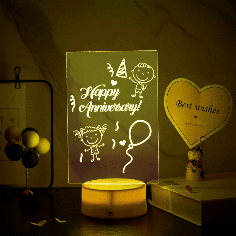 7 Color Night Light Acrylic Erasable Message Board Note Board Bedside