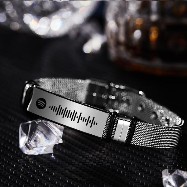 Scannable Spotify Code Bracelet Men's Bracelet Custom Music Song Bracelet Stainless Steel Gifts for Dad