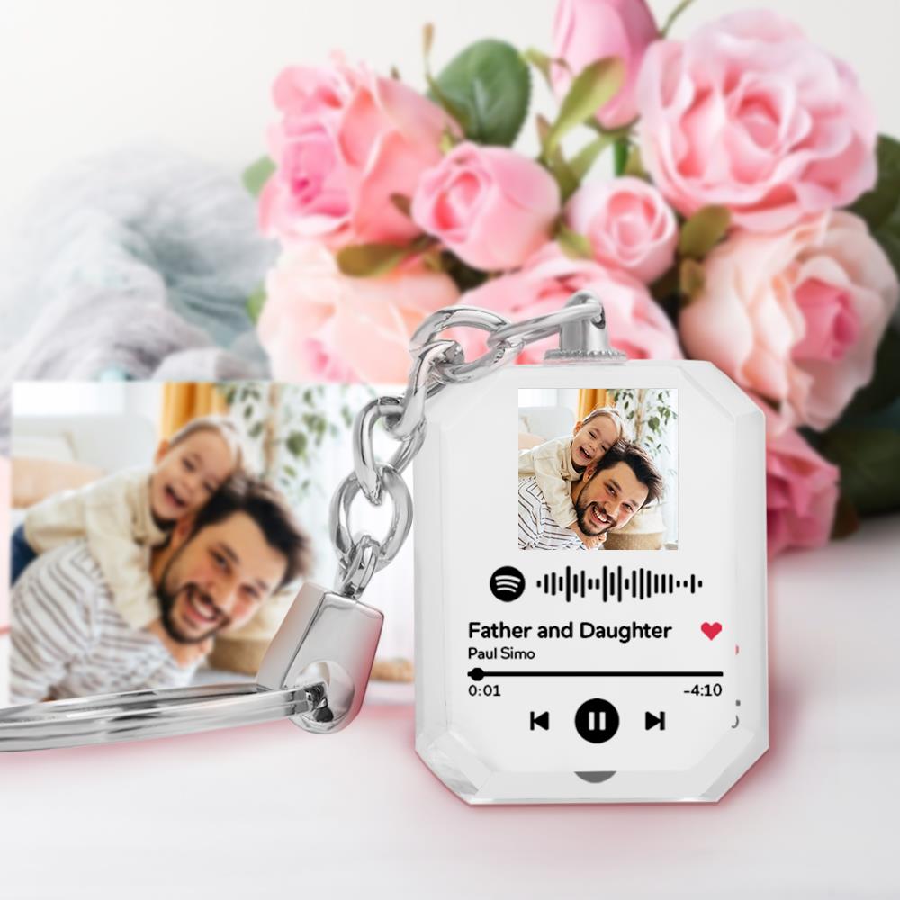 Custom Spotify Code Crystal Keychain | Photo Keychain Personalized Gift for Dad