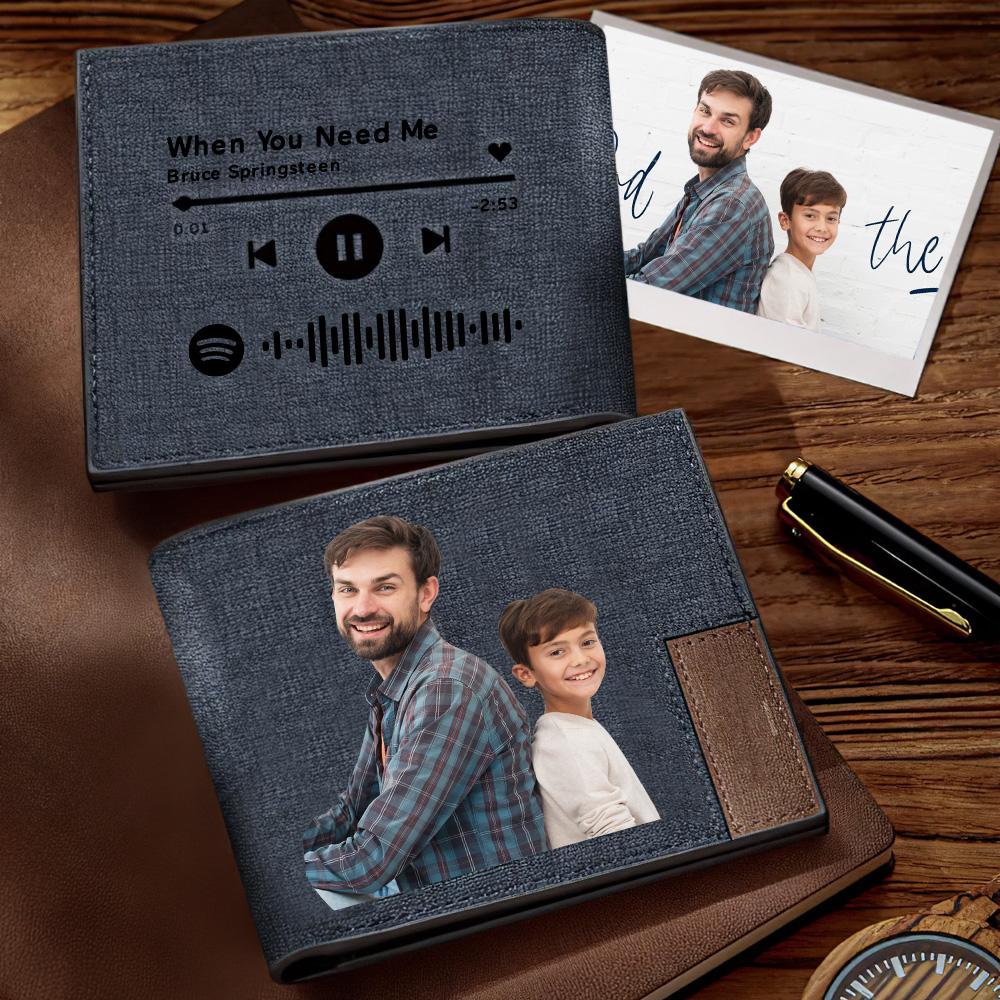Gift For Dad Scannable Spotify Code Wallet Photo Engraved Wallet Favorite Song