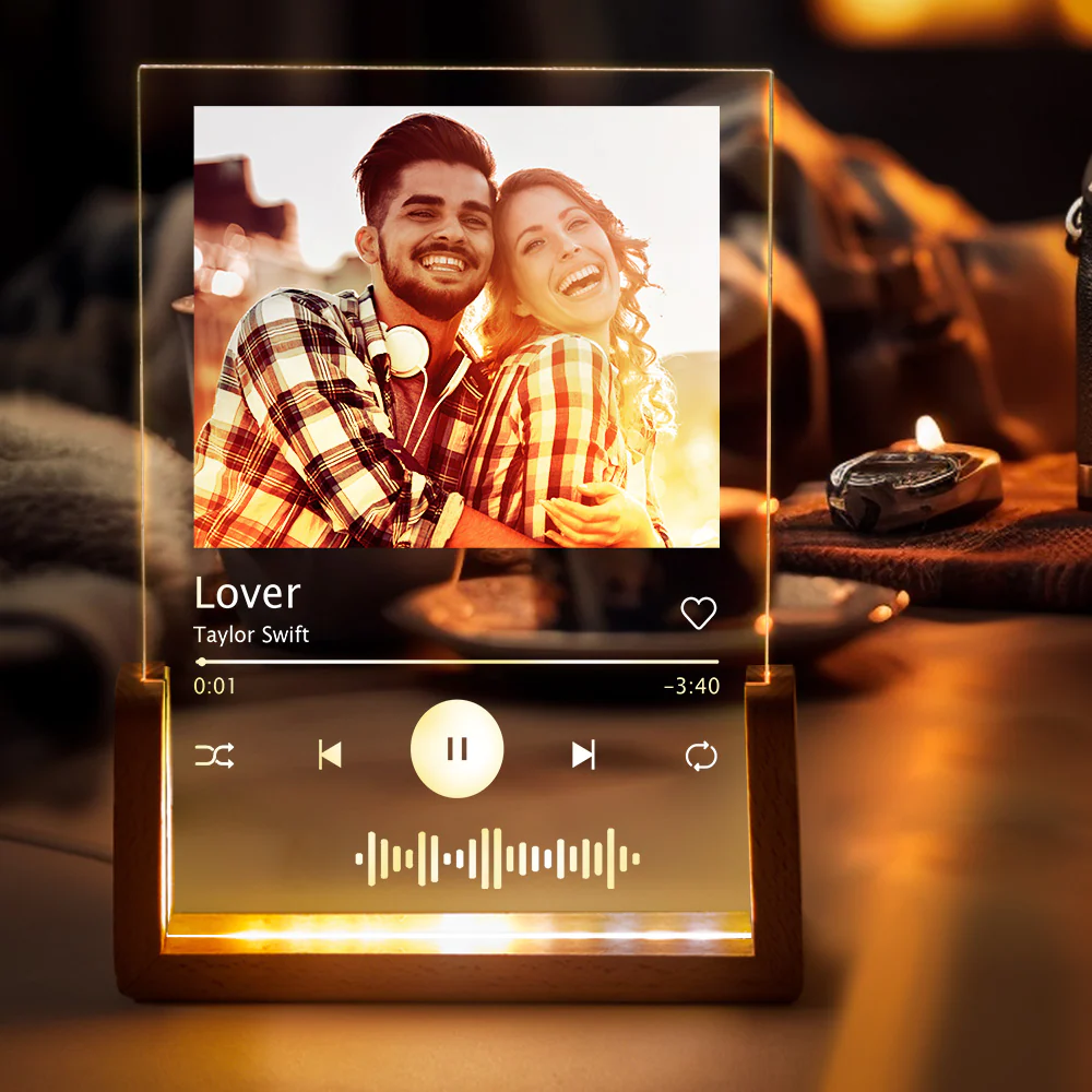Personalized Photo Acrylic Song Plaque Custom Music Plaque Night Light Lamp First Anniversary Gift