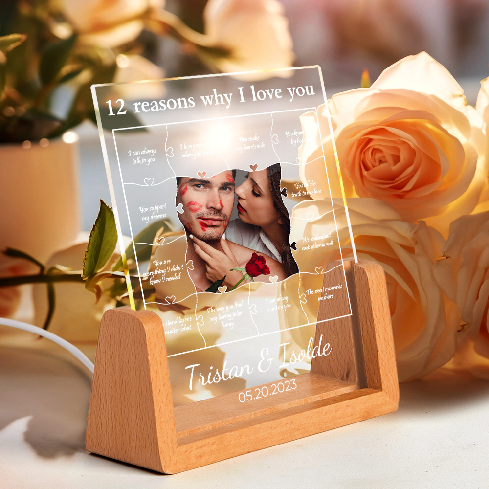 12 Reasons Why I Love You Custom Photo Name Night Light Gift for Lover