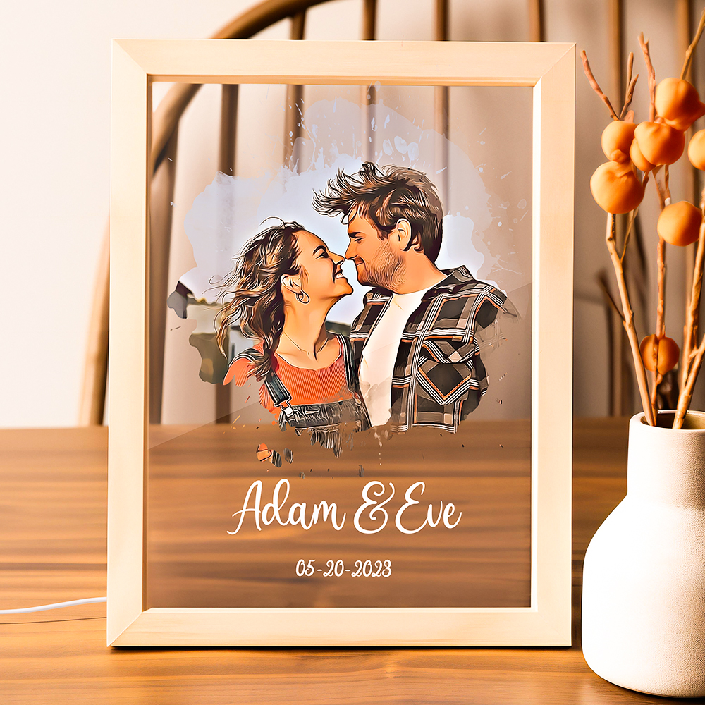 Night Light Engagement Gifts for Couple Watercolor Portrait Led Light