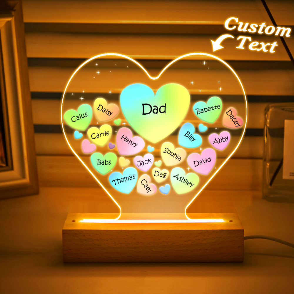 Personalized Engraved Family Heart LED Night Light Grandma Mom Hearts In Heart Lamp